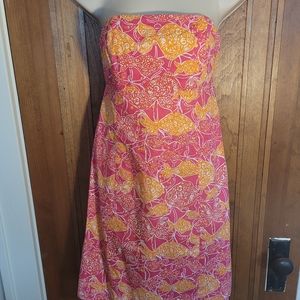 Lilly PULITZER Pink Orange Fish Beverly Hillls Bubbly Strapless Dress, SZ 0